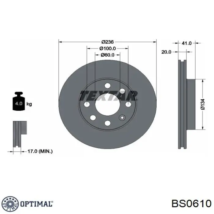 Диск гальмівний передній BS0610 Optimal