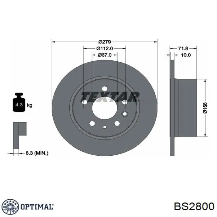 Задні дискові гальма Optimal BS2800 ціна, від 29.85 USD