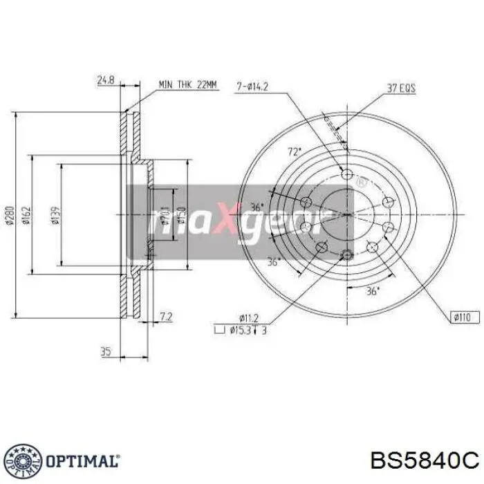 Диск гальмівний передній Optimal BS5840C