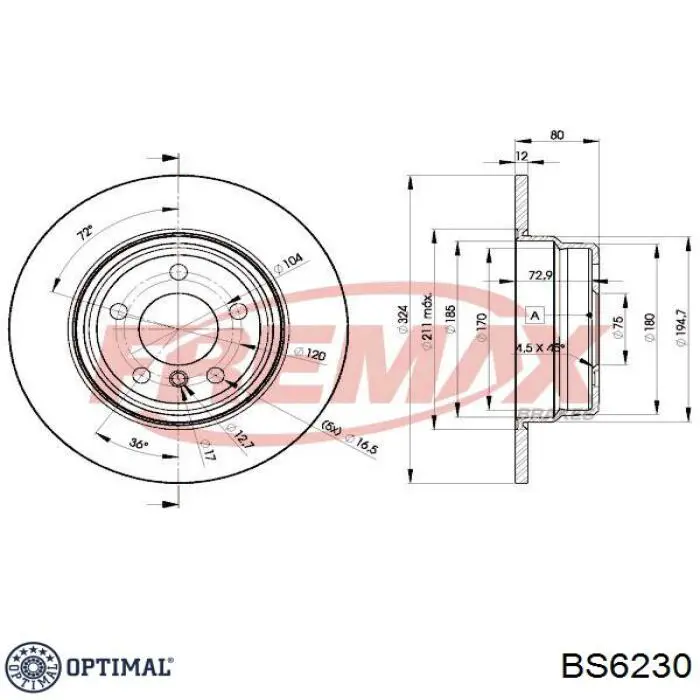 Диск гальмівний задній Optimal BS6230