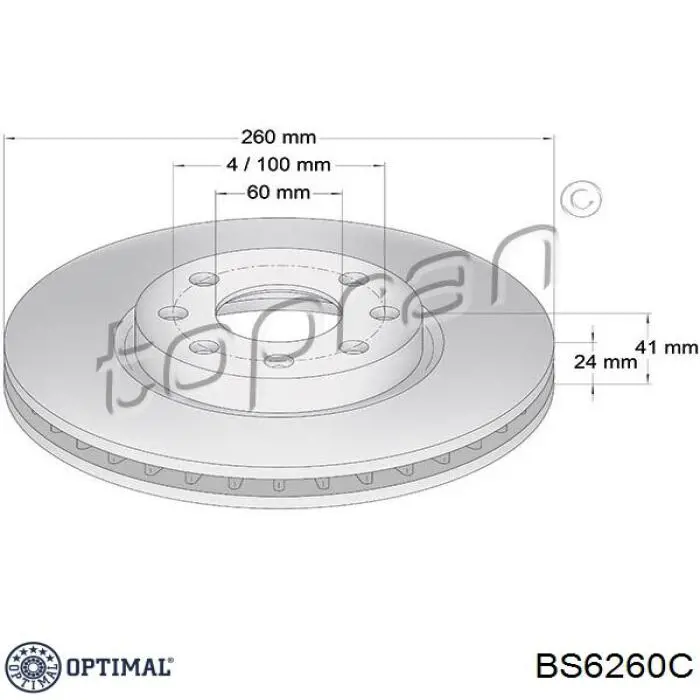 Диск гальмівний передній Optimal BS6260C