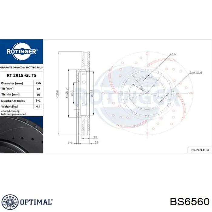 Диск гальмівний задній Optimal BS6560