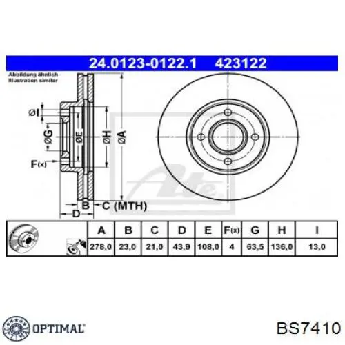 Гальмівні диски передні BS7410 Optimal