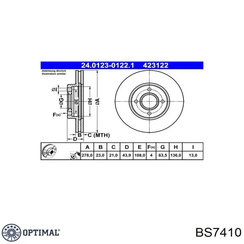 Диск переднього гальма Optimal BS7410 ціна, від 35.06 USD