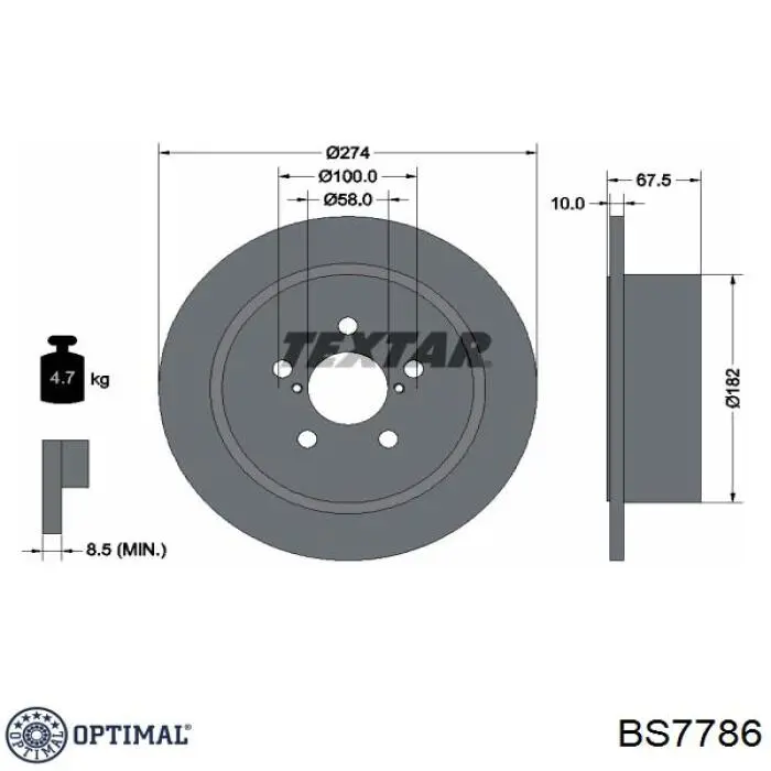 BS7786 Optimal диск гальмівний задній