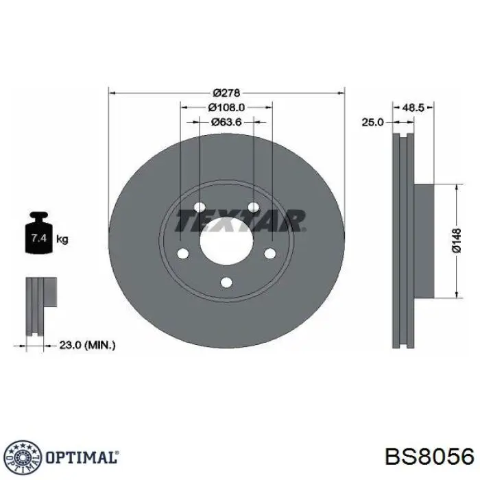 Диск гальмівний передній Optimal BS8056