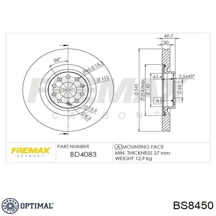 Купити BS8450 Optimal Ротор гальмівний