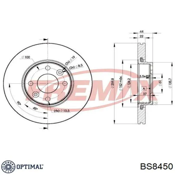 Гальмівні диски передні BS8450 Optimal