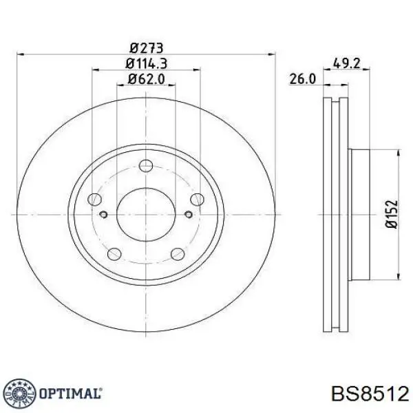 Диск переднього гальма Optimal BS8512 ціна, від 43.01 USD