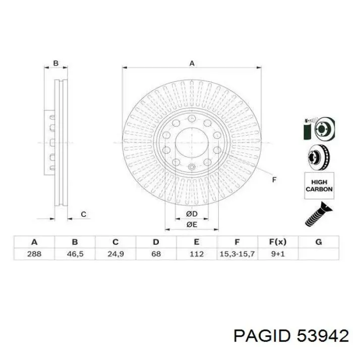 Диск гальмівний передній HELLA-PAGID 53942