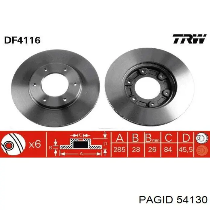 Диск гальмівний передній 54130 HELLA-PAGID