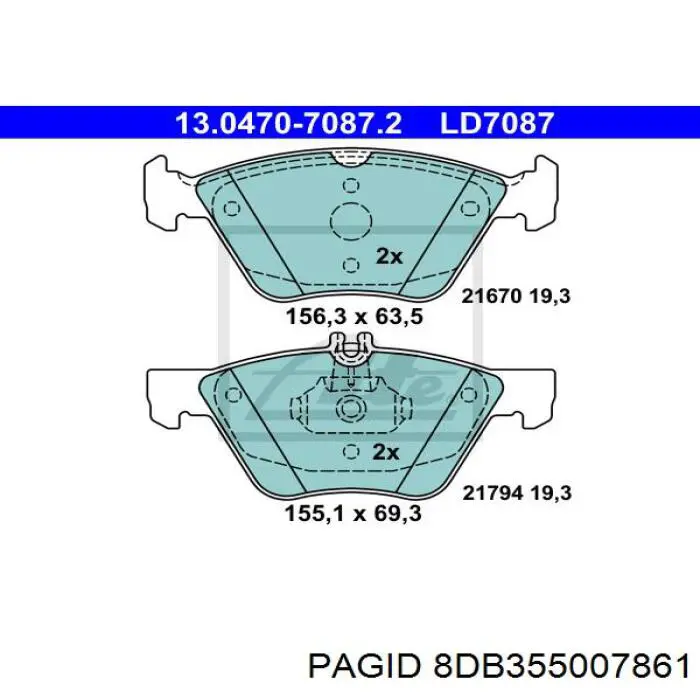 Передні тормозні колодки 8DB355007861 HELLA-PAGID