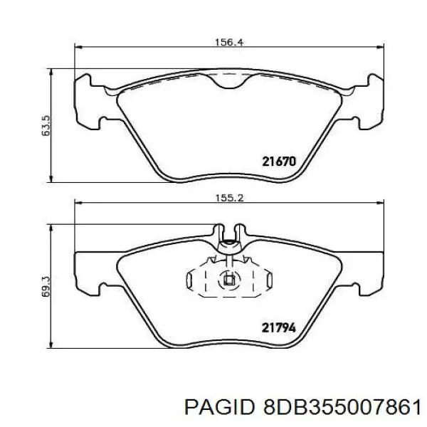 8DB355007861 HELLA-PAGID Передні гальмівні колодки