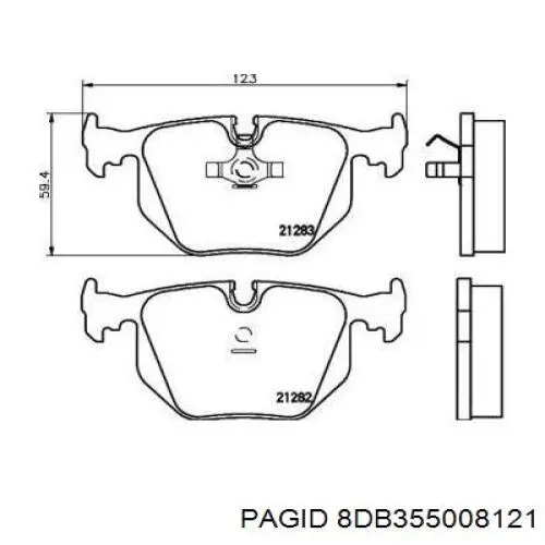 Колодки гальмові задні, дискові 8DB355008121 HELLA-PAGID