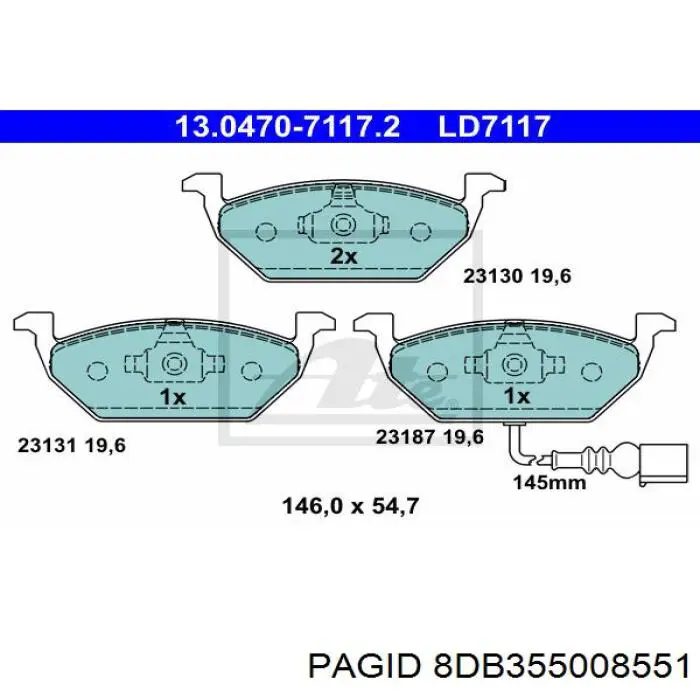 Купити 8DB355008551 HELLA-PAGID Колодки гальмівні передні, дискові