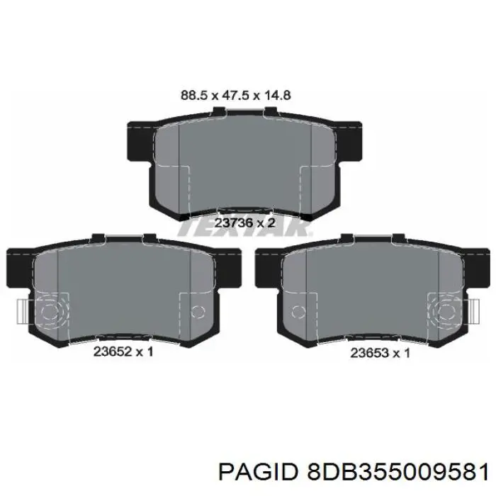 8DB355009581 HELLA-PAGID Колодки гальмівні задні, дискові