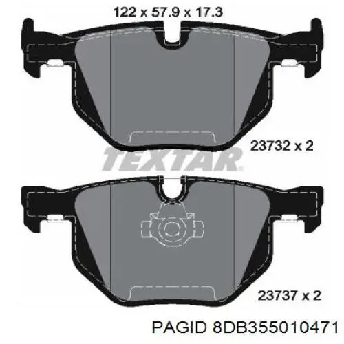 Задні гальмівні колодки 8DB355010471 HELLA-PAGID