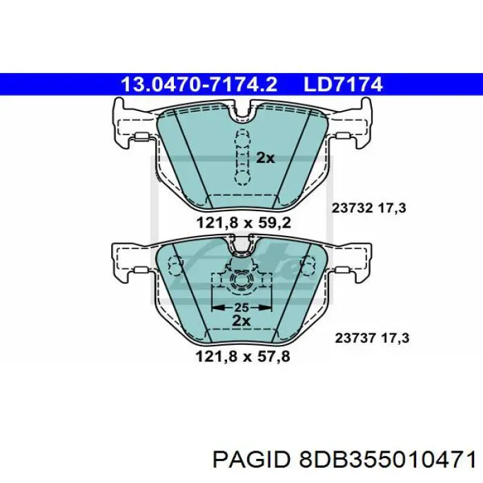8DB355010471 HELLA-PAGID Колодки гальмівні задні, дискові