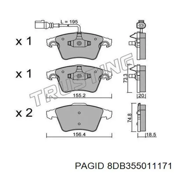 Передні тормозні колодки 8DB355011171 HELLA-PAGID