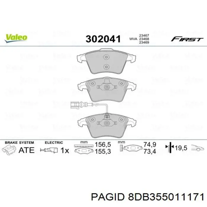 8DB355011171 HELLA-PAGID Передні гальмівні колодки