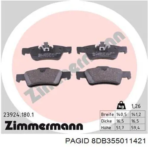 8DB355011421 HELLA-PAGID Колодки гальмівні задні, дискові