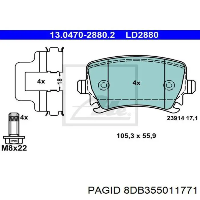 8DB355011771 HELLA-PAGID Колодки гальмівні задні, дискові