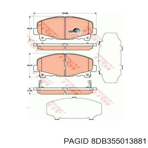 Передні тормозні колодки 8DB355013881 HELLA-PAGID