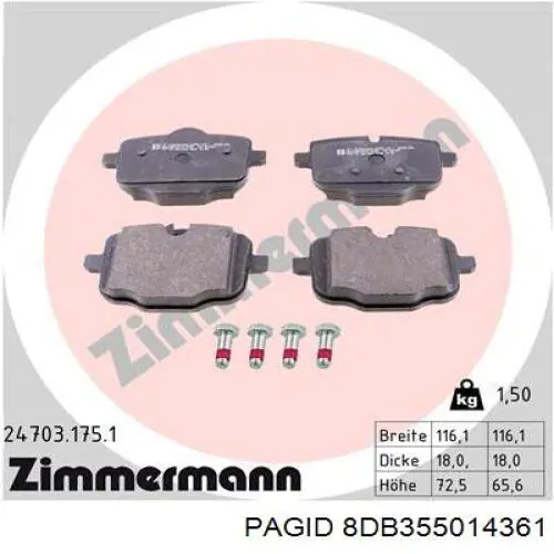 Купити 8DB355014361 HELLA-PAGID Задні колодки
