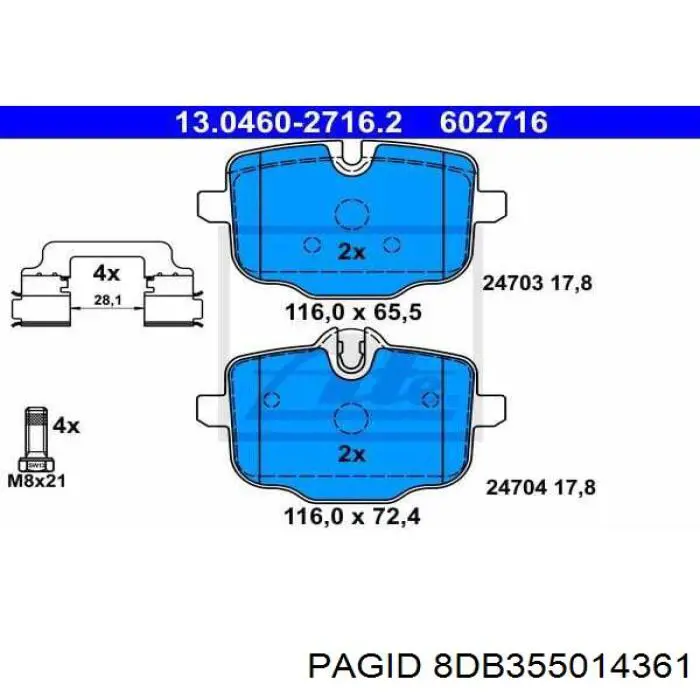 Задні гальмівні колодки HELLA-PAGID 8DB355014361 ціна, від 79.18 USD