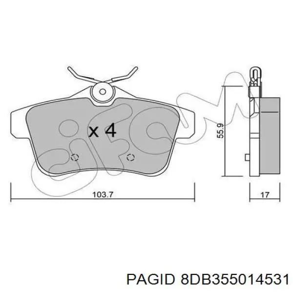 8DB355014531 HELLA-PAGID Колодки гальмівні задні, дискові