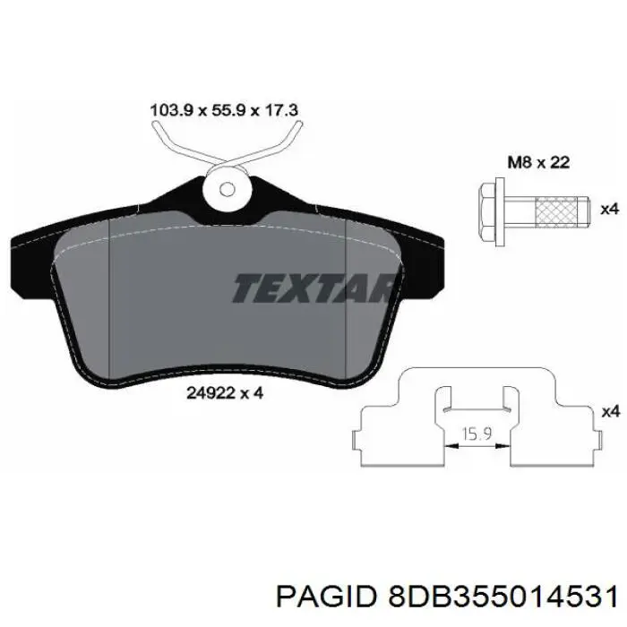 8DB355014531 HELLA-PAGID Колодки гальмівні задні, дискові