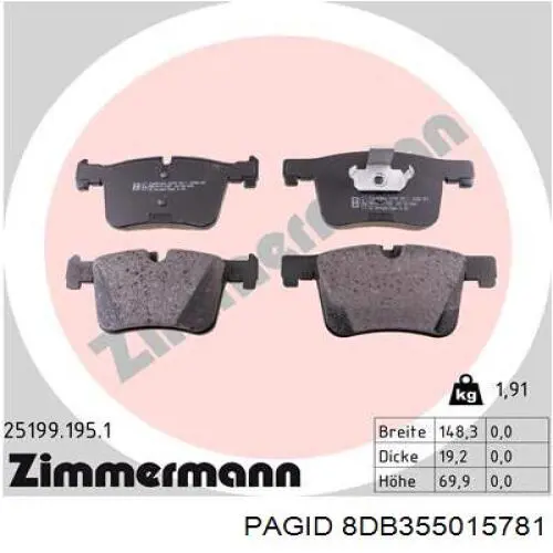 8DB355015781 HELLA-PAGID Передні гальмівні колодки