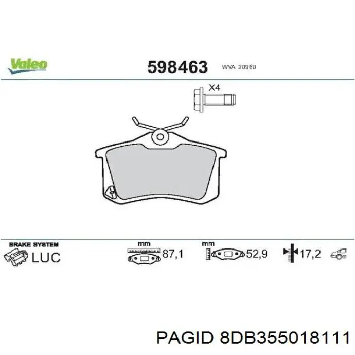 Задні гальмівні колодки 8DB355018111 HELLA-PAGID