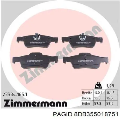 Задні дискові колодки HELLA-PAGID 8DB355018751