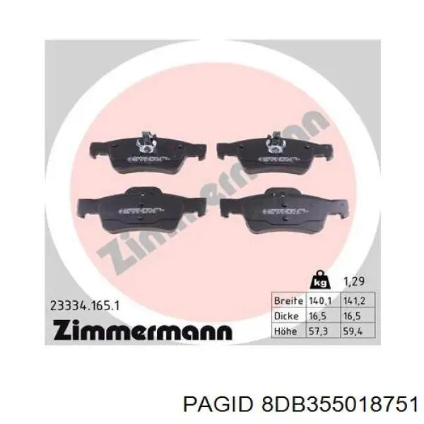 8DB355018751 HELLA-PAGID Колодки гальмівні задні, дискові