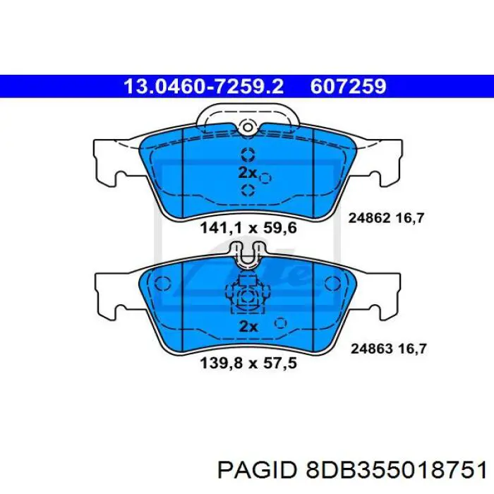 8DB355018751 HELLA-PAGID колодки гальмові задні, дискові