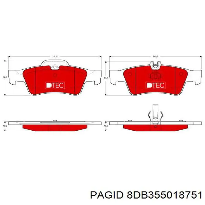 8DB355018751 HELLA-PAGID Колодки гальмівні задні, дискові