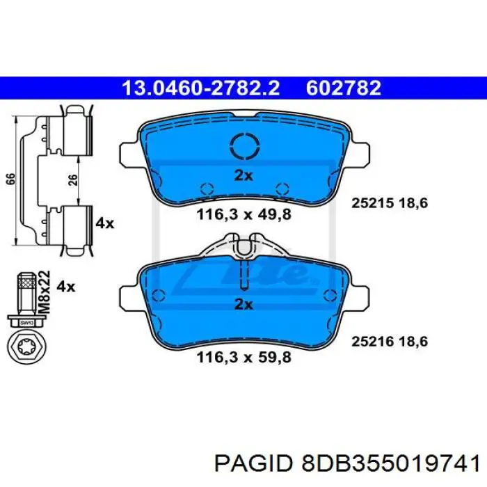 8DB355019741 HELLA-PAGID Колодки гальмівні задні, дискові