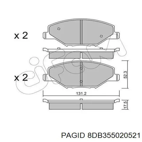 8DB355020521 HELLA-PAGID колодки гальмівні передні, дискові