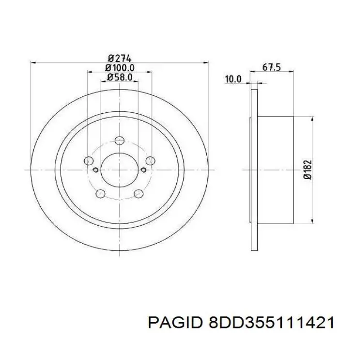 Купити 8DD355111421 HELLA-PAGID Диск заднього гальма