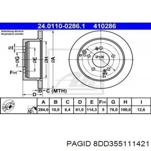 8DD355111421 HELLA-PAGID Дискові гальма