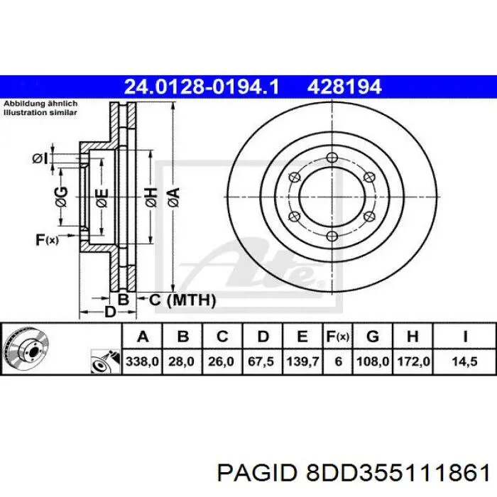 Диск переднього гальма HELLA-PAGID 8DD355111861 ціна, від 65.28 USD