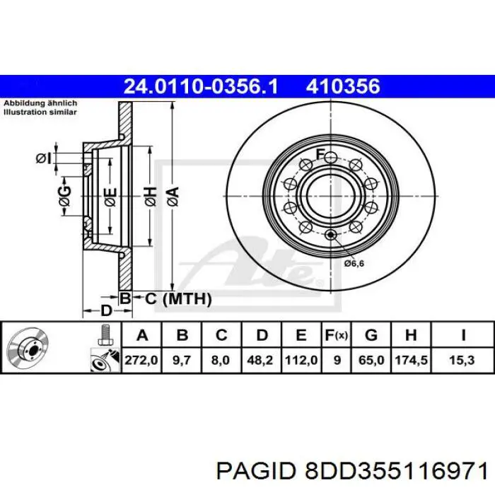 Задні дискові гальма HELLA-PAGID 8DD355116971 ціна, від 14.12 USD