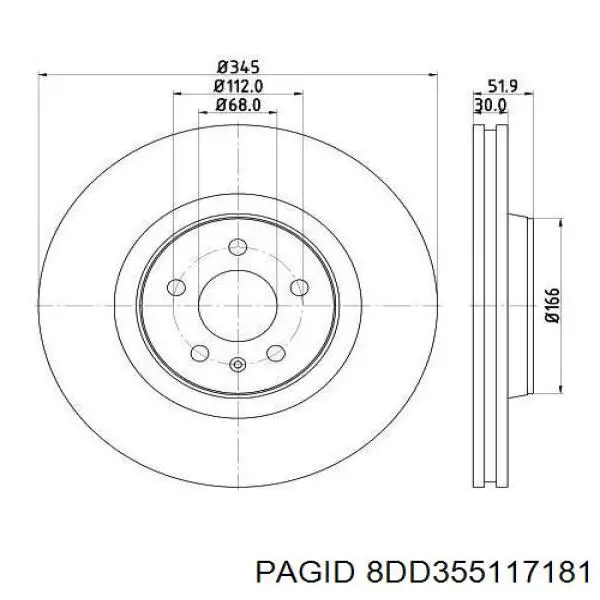 Диск гальмівний передній 8DD355117181 HELLA-PAGID