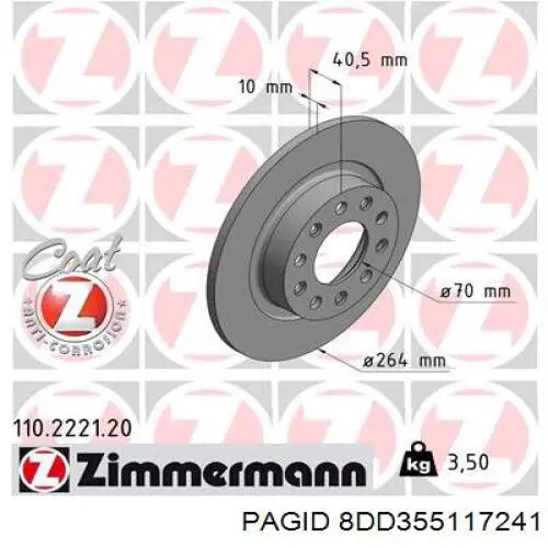 Диск гальмівний задній 8DD355117241 HELLA-PAGID