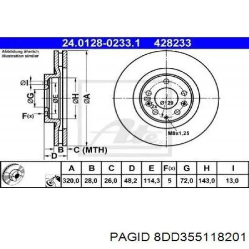 Диск гальмівний передній HELLA-PAGID 8DD355118201