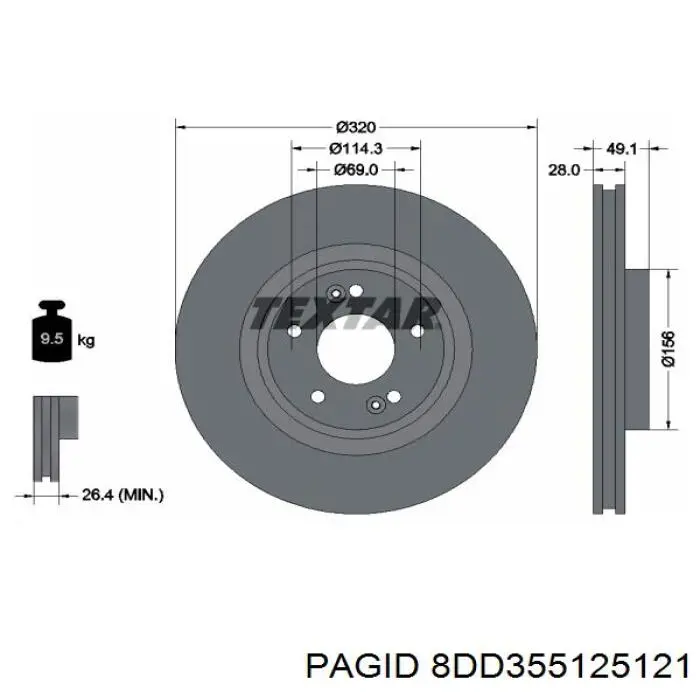 Диск гальмівний передній 8DD355125121 HELLA-PAGID