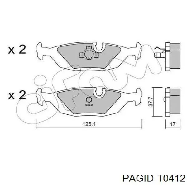 T0412 HELLA-PAGID Колодки гальмівні задні, дискові