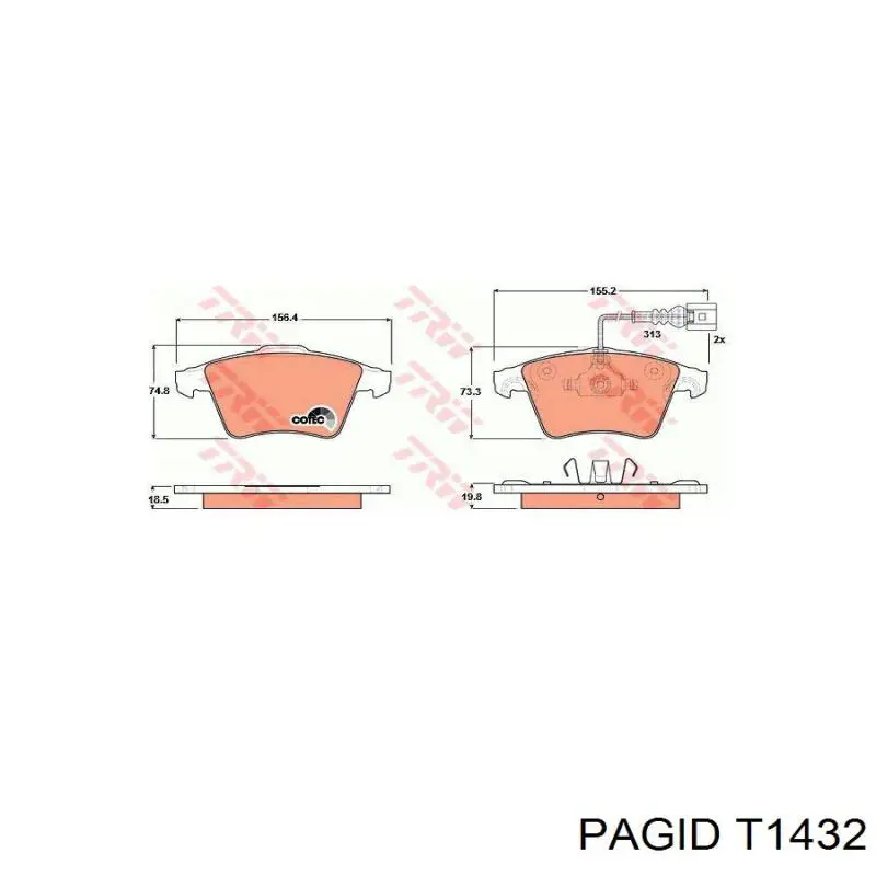 Передні тормозні колодки T1432 HELLA-PAGID
