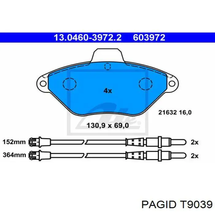 Колодки гальмівні передні, дискові T9039 HELLA-PAGID